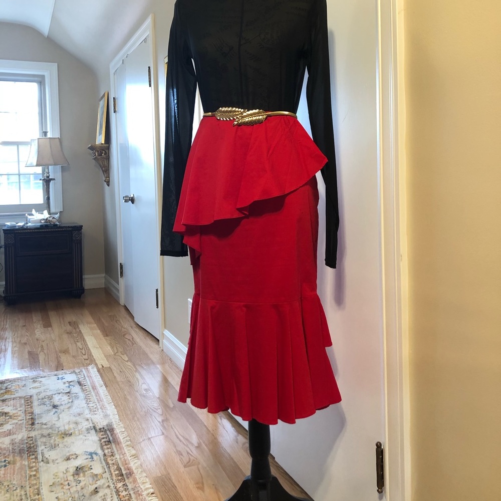 Scripted peplum ruffled skirt